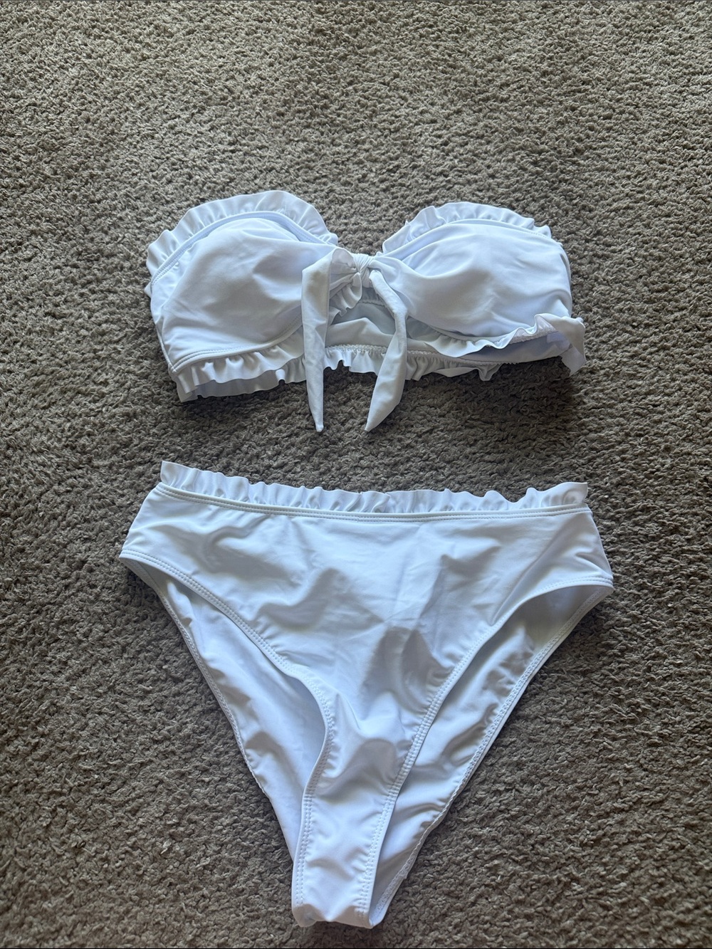SHEIN White Ruffle Bandeau Bikini Set